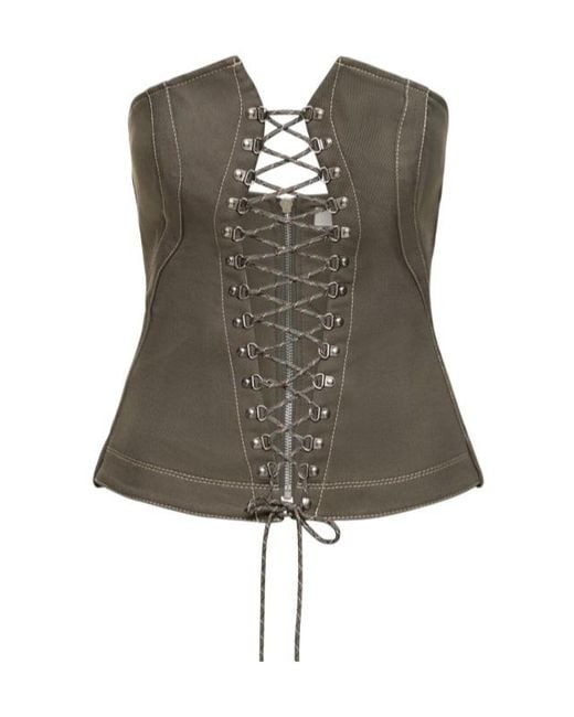 Dion Lee Green Cotton Denim Laced Hiking Corset Top