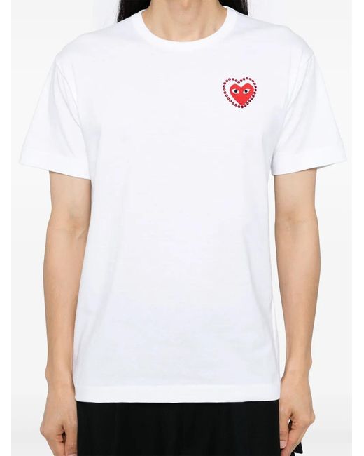 Comme des Garçons White Comme Des Garçons Play Logo Printed Embellished T-Shirt for men