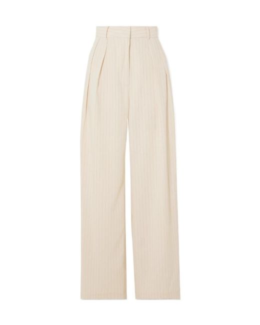 Frankie Shop White Tansy Pleated Pinstriped Pants