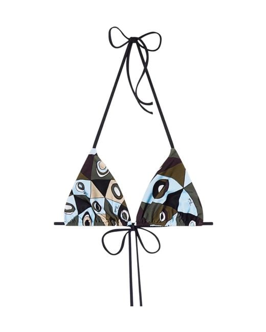 Emilio Pucci Metallic Pucci Occhi-Printed Triangle Drawstring Bikini Top