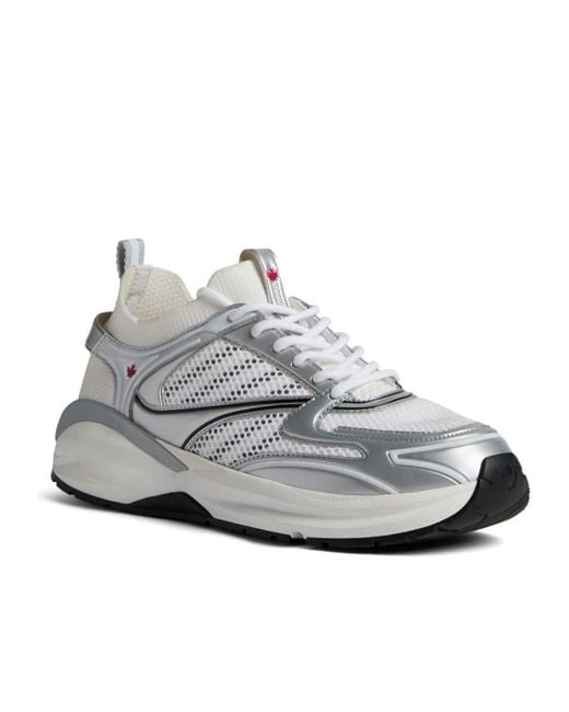 DSquared² White Dash Panelled Mesh Lace-Up Sneakers for men
