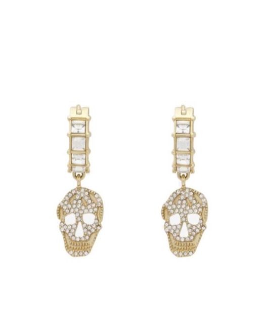 McQueen Metallic Crystal Skull Hoop Earrings