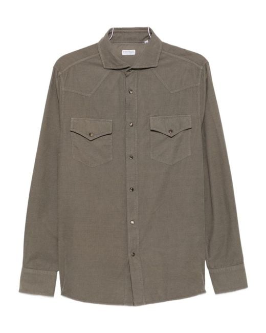 Brunello Cucinelli Gray Corduroy Western-Style Shirt for men