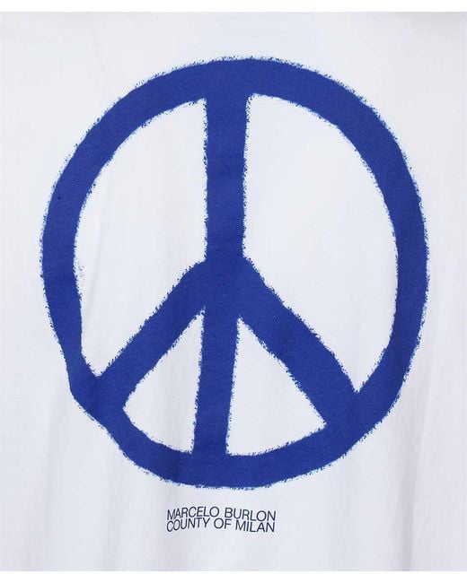 Marcelo Burlon White County Of Milan Crewneck Peace-Logo T-Shirt for men