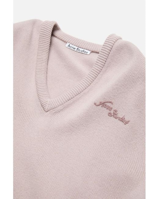 Acne Multicolor Logo Embroidered V-Neck Knitted Jumper
