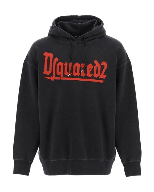 DSquared² Black Logo Printed Drawstring Hoodie for men