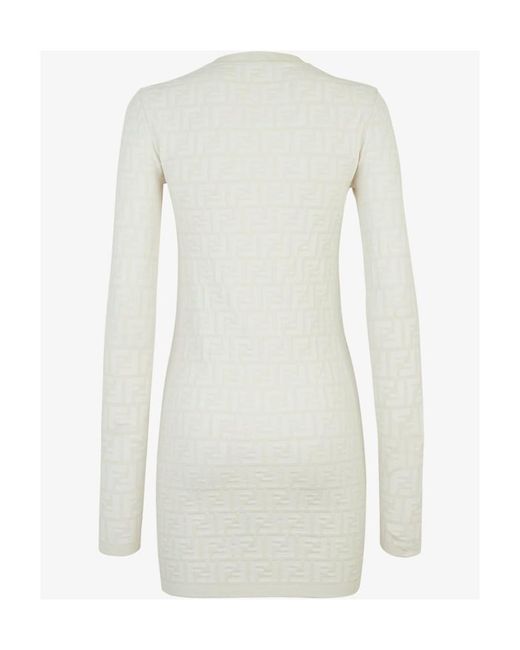 Fendi White All-Over Ff Embossed Crewneck Mini Dress