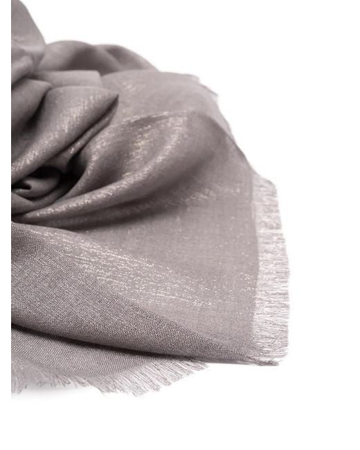 Brunello Cucinelli White Metallic-Thread Frayed Scarf