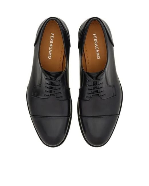 Ferragamo Black Derby Shoe With Stitching Detail for men