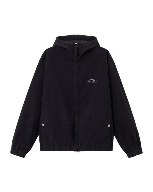 Stone Island Blue Regular-Fit Hooded Zipper-Up Shirt With Pockets for men