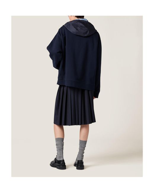 Miu Miu Blue Cotton Fleece Zipper Hoodie