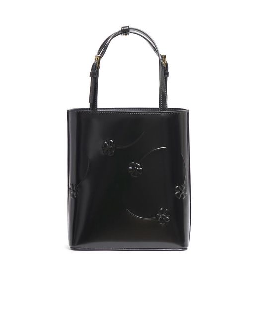 Prada Black Logo-Triangle Floral-Embossed Tote Bag