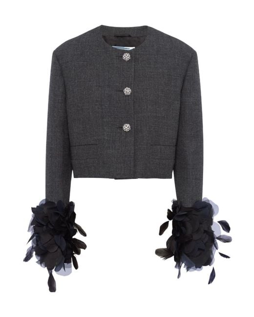 Prada Black Button-Embellished Cropped Jacket