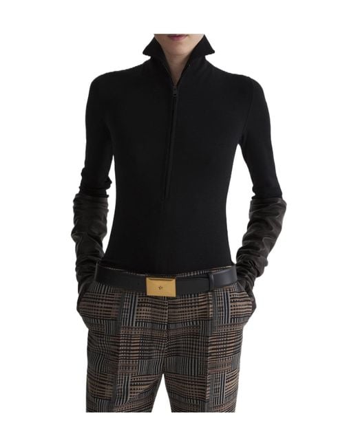 Mugler Black Column Jersey Top