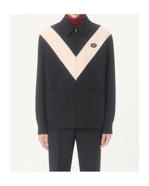 Valentino Black Logo Patch Zip-Up Overshirt for men