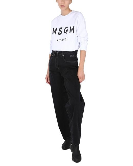 MSGM White Logo Printed Ribbed Sweatshirt