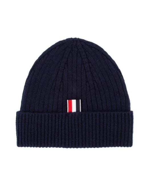 Thom Browne Blue 4-Bar Knitted Beanie for men