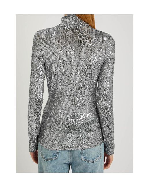 Rabanne Gray Sequin-Embellished Mesh Top