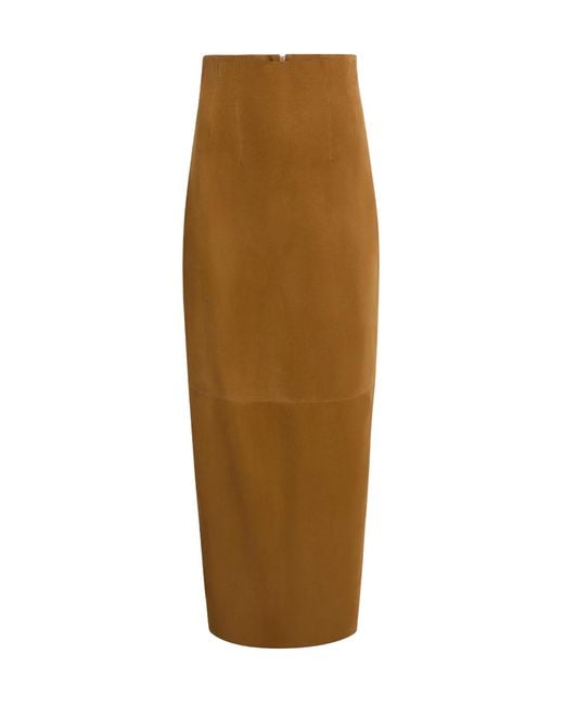 Khaite Natural Suede Maxi Skirt