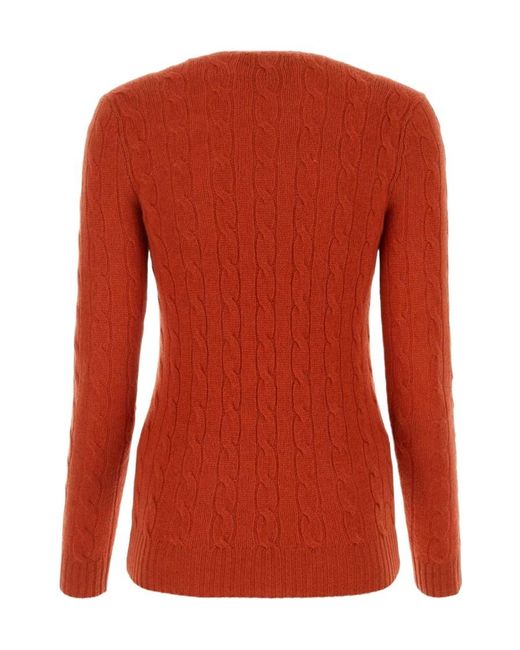 Polo Ralph Lauren Orange Pony Embroidered Cable-Knit Jumper