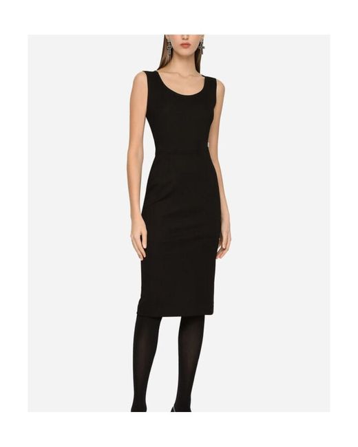 Dolce & Gabbana Black Logo Plaque Sleeveless Midi Dress