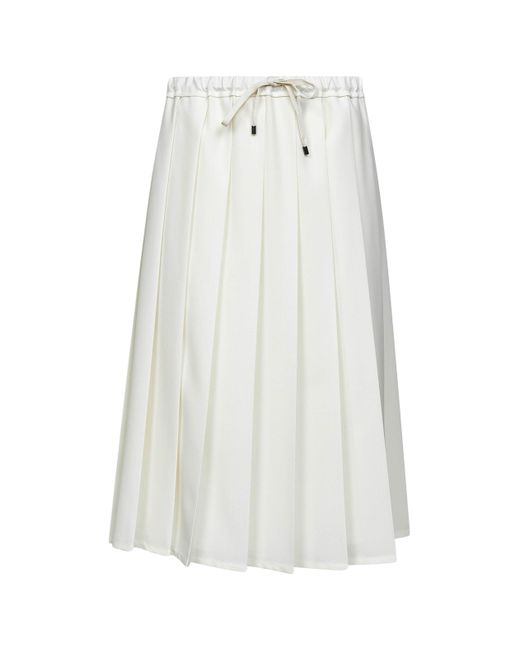 Brunello Cucinelli White Ivory Canvas Pleated Track Skirt