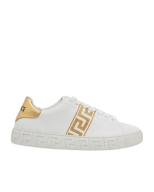 Versace White Embroidered Detail Low-Top Sneakers