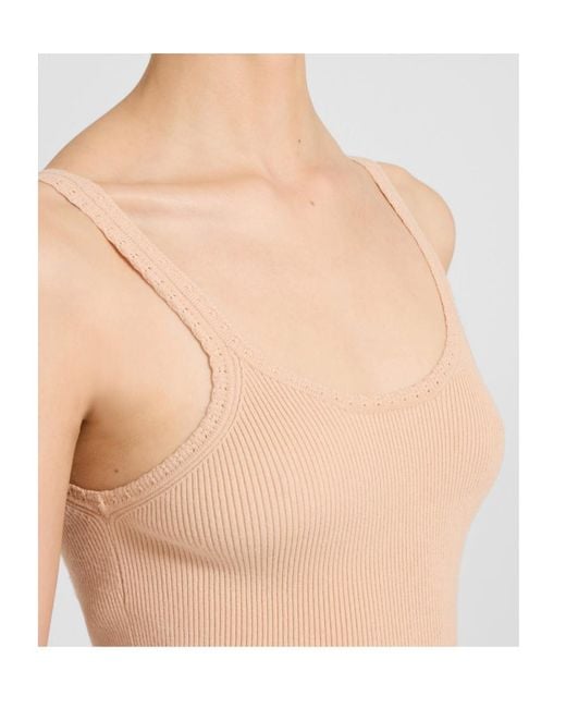 Ermanno Scervino Natural Ribbed-Knit Scoop-Neck Top