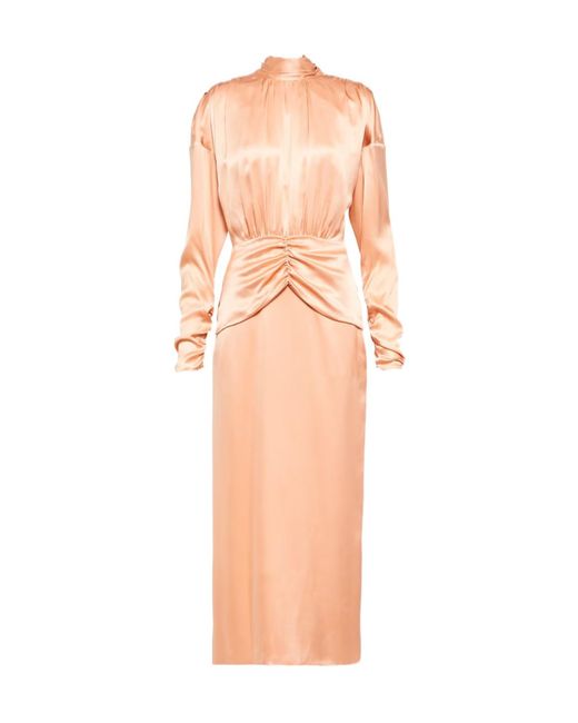 Alessandra Rich Pink Tie-Neck Silk Satin Midi Dress