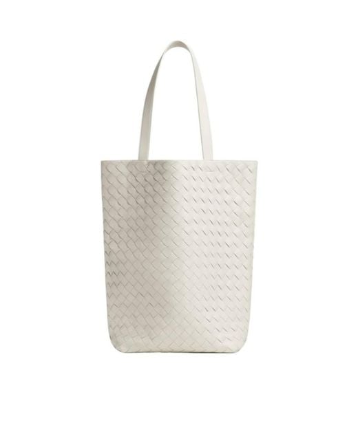 Bottega Veneta White Small Intrecciato North-South Tote