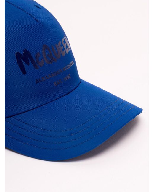 McQueen Blue Logo Printed Baseball Cap for men