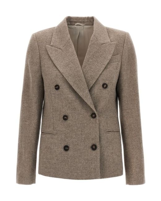Brunello Cucinelli Brown Double-Breasted Blazer