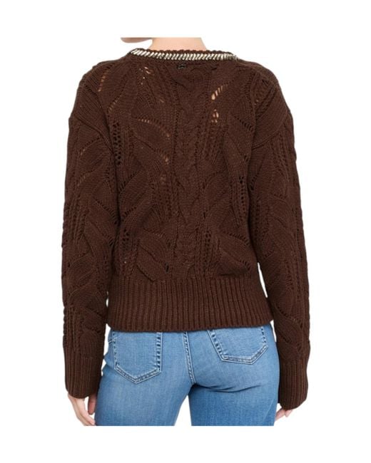 Liu Jo Brown Embellished Openwork Knitted Jumper
