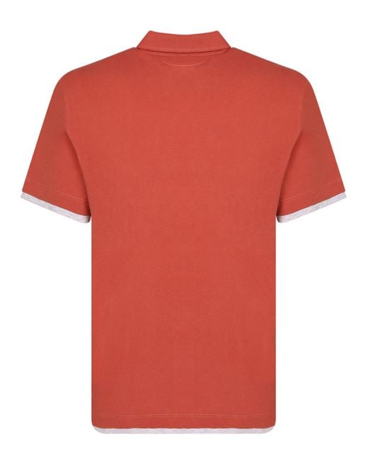 Brunello Cucinelli Red Tipped Polo Shirt for men