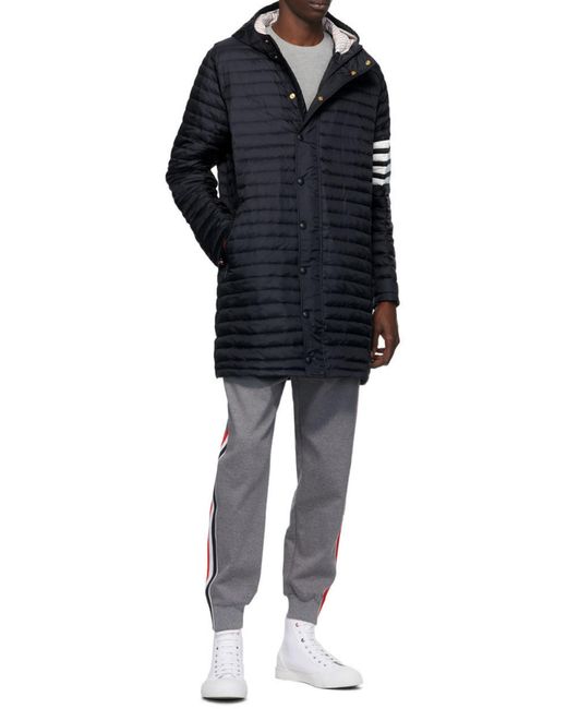 Thom Browne Blue 4-Bar Hooded Down Coat for men