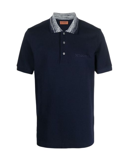 Missoni Blue Logo Short-Sleeved Polo Shirt for men