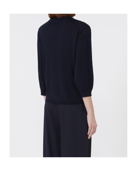 Max Mara Blue Amico Crewneck Three-Quarter-Sleeved Jumper