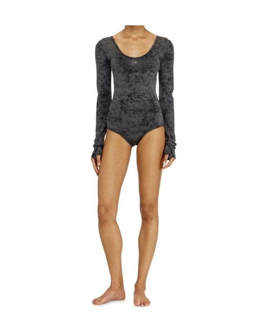 DIESEL Blue Open-Back Utilitarian Print Bodysuit