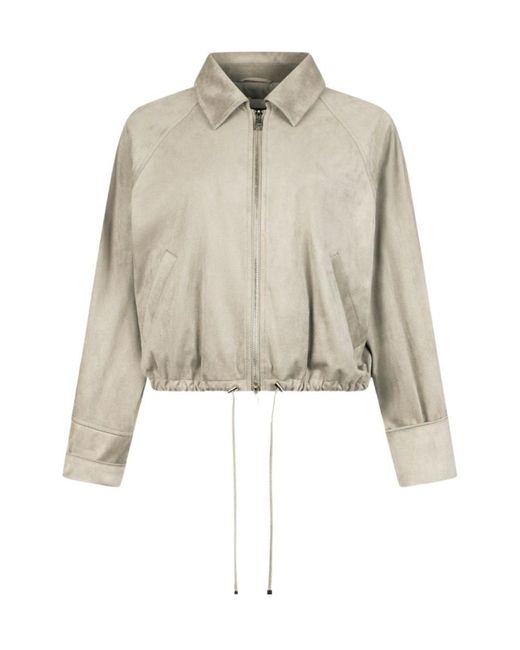 Liu Jo Natural Drawstring Suede Bomber Jacket
