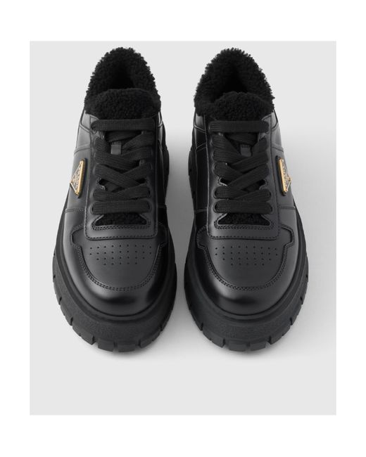 Prada Black Logo Plaque Lace-Up Sneakers
