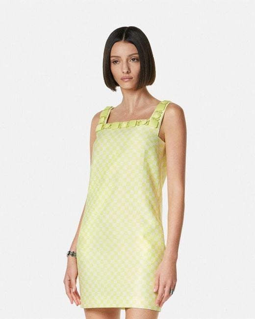 Versace Yellow Embellished Check-Pattern Dress