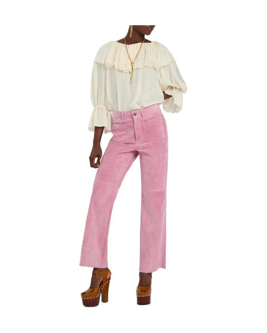 Chloé Pink Flared-Leg Suede Trousers