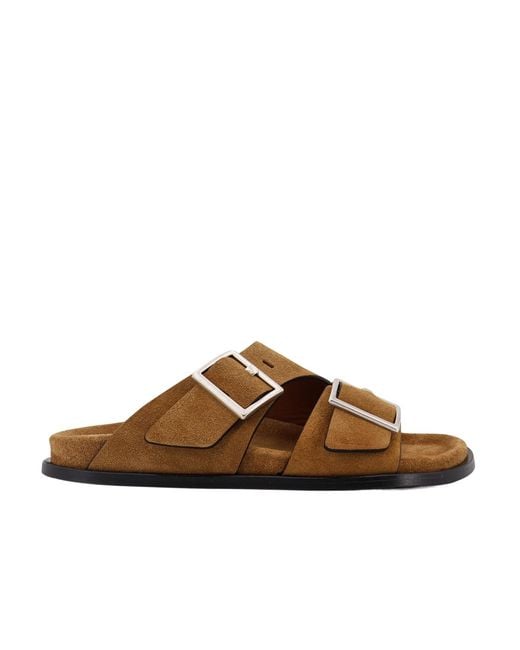 Alohas Brown Double Buckle Flat Sandals
