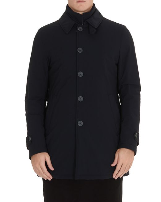 Herno Blue Buttoned Down High-Neck Coat for men