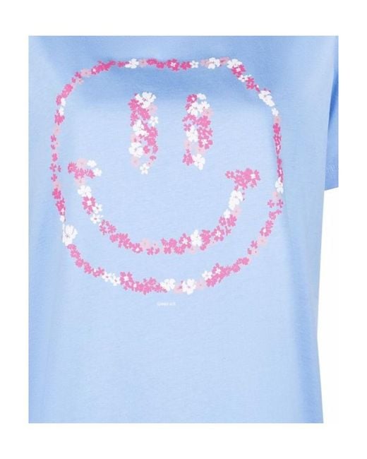 Ganni Blue Smiley Crewneck T-Shirt