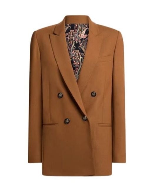 Etro Brown Double-Breasted Long Sleeved Blazer