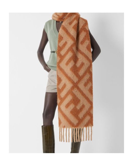 Fendi Brown Ff Alpaca And Wool Scarf