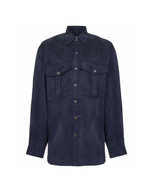 Dries Van Noten Blue Long-Sleeved Straight-Hem Shirt for men