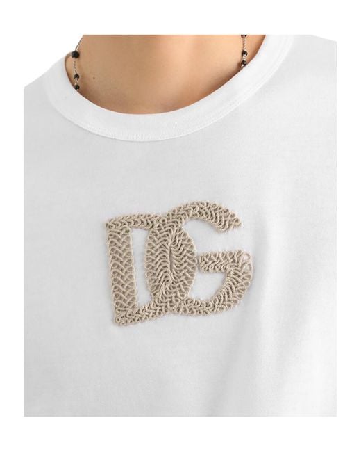 Dolce & Gabbana White Cotton T-Shirt With Patch for men