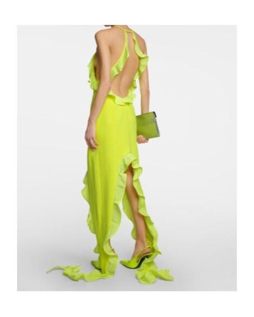 David Koma Green Asymmetric Ruffled Midi Dress